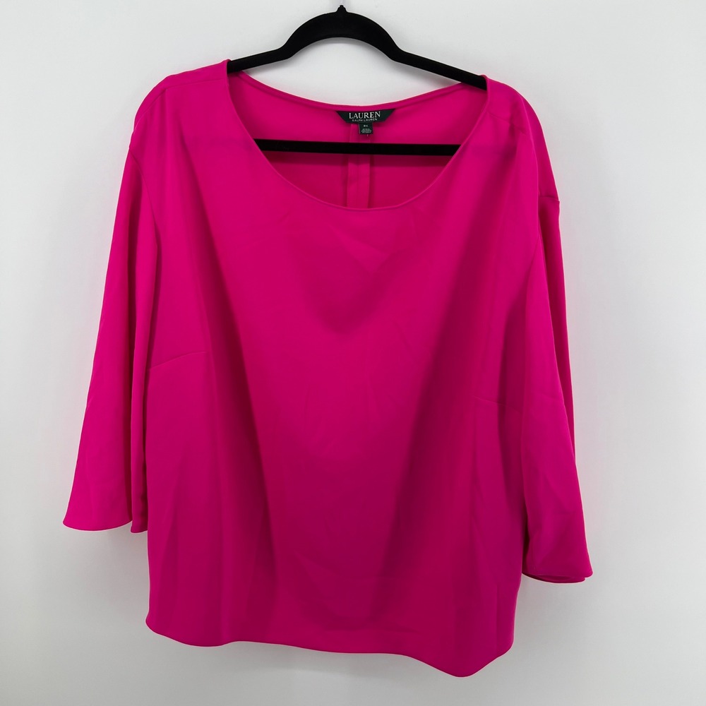 Lauren Ralph Lauren Barbiecore Hot Pink Bell Sleeve ScoopNeck Blouse PlusSize 2X